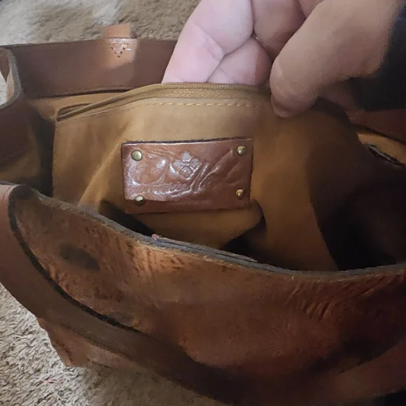 Patricia Nash Brown and Tan Stitched Ouine and Squares with Circles in them - Picture 7 of 15